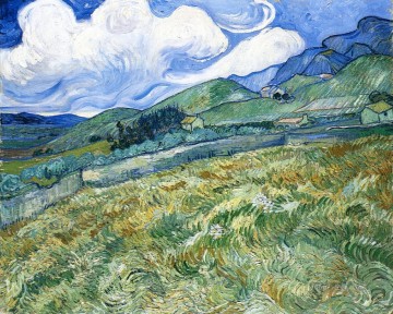 Campo de trigo con montañas al fondo Vincent van Gogh Pinturas al óleo